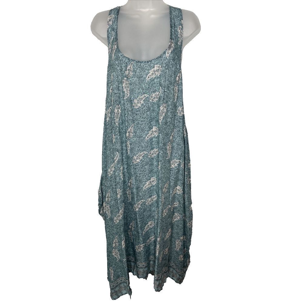 WALKER & WADE BLUE FLORAL PAISLEY SLEEVELESS TWIST BACK FLOWY MIDI BEACH DRESS M
